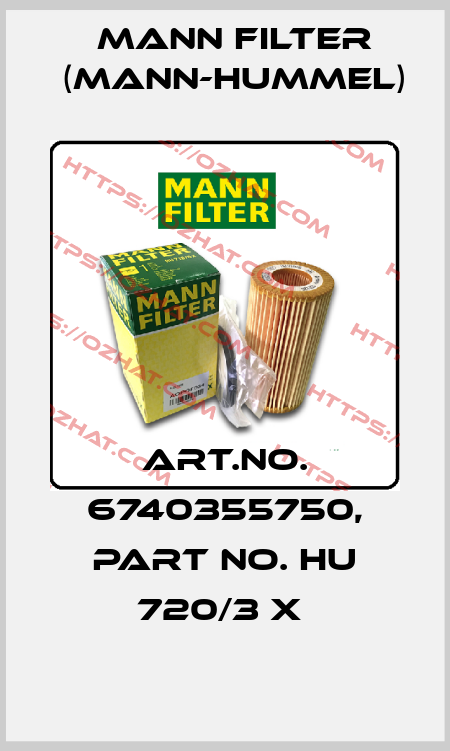 Art.No. 6740355750, Part No. HU 720/3 x  Mann Filter (Mann-Hummel)