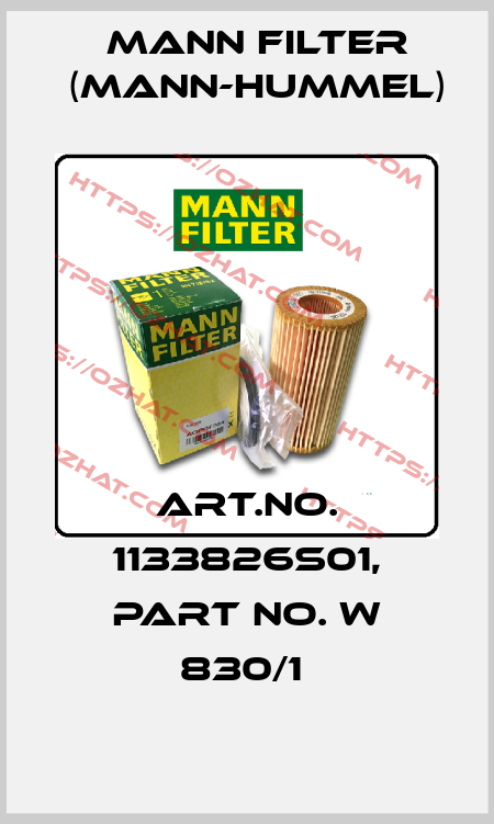 Art.No. 1133826S01, Part No. W 830/1  Mann Filter (Mann-Hummel)