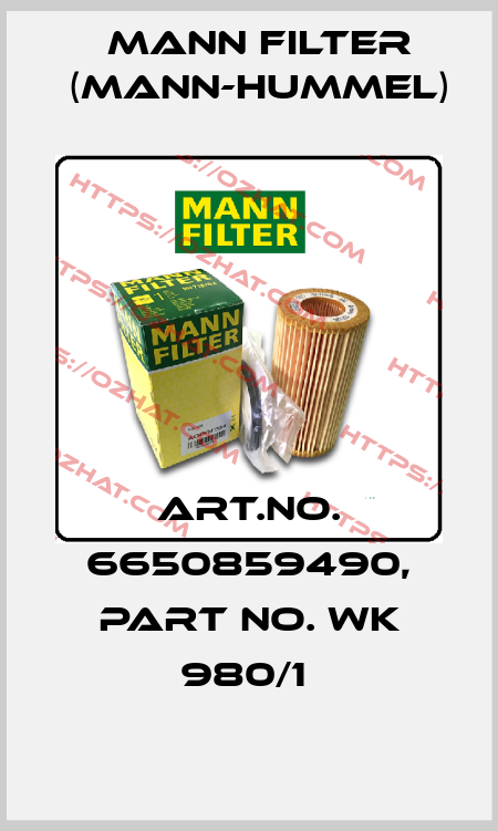 Art.No. 6650859490, Part No. WK 980/1  Mann Filter (Mann-Hummel)