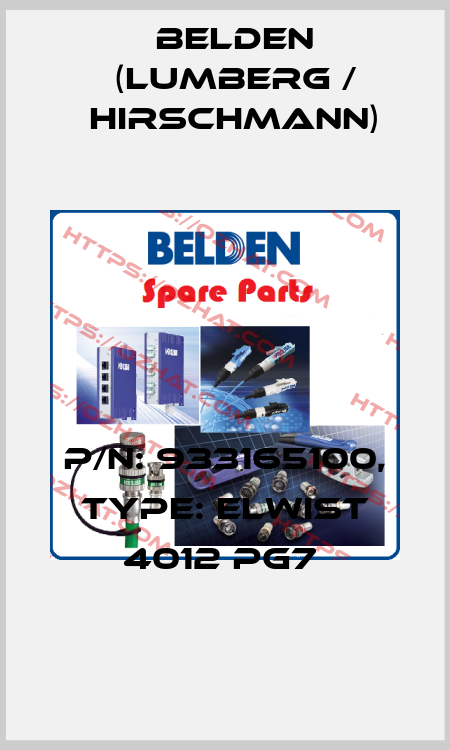P/N: 933165100, Type: ELWIST 4012 PG7  Belden (Lumberg / Hirschmann)