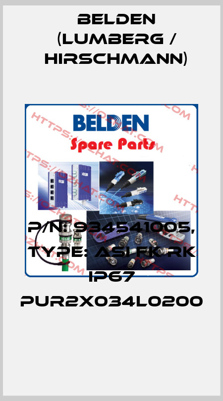 P/N: 934541005, Type: ASI FK RK IP67 PUR2x034L0200 Belden (Lumberg / Hirschmann)