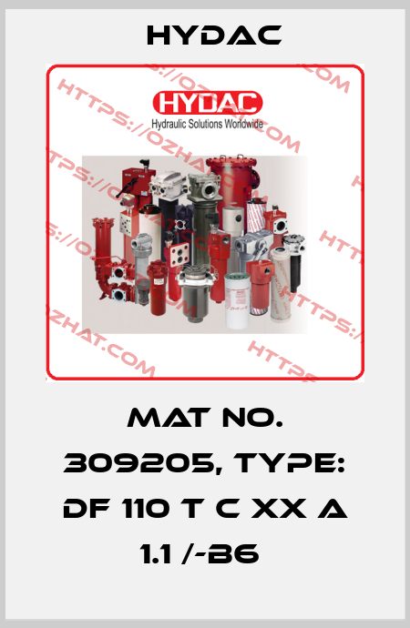 Mat No. 309205, Type: DF 110 T C XX A 1.1 /-B6  Hydac