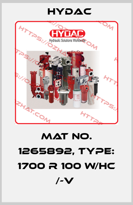 Mat No. 1265892, Type: 1700 R 100 W/HC /-V  Hydac