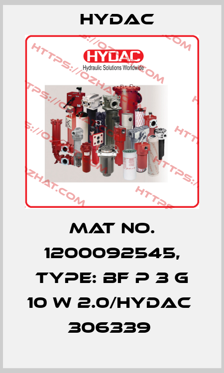 Mat No. 1200092545, Type: BF P 3 G 10 W 2.0/HYDAC                306339  Hydac