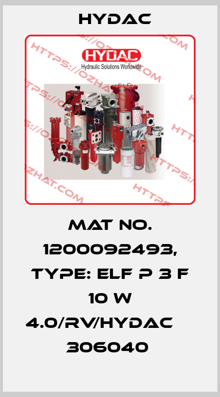 Mat No. 1200092493, Type: ELF P 3 F 10 W 4.0/RV/HYDAC           306040  Hydac