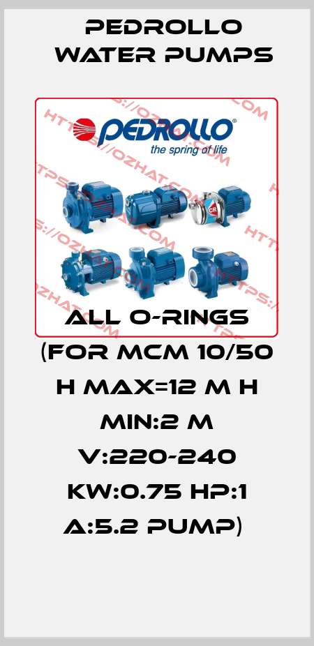 ALL O-RINGS (FOR MCM 10/50 H MAX=12 M H MIN:2 M V:220-240 KW:0.75 HP:1 A:5.2 PUMP)  Pedrollo Water Pumps