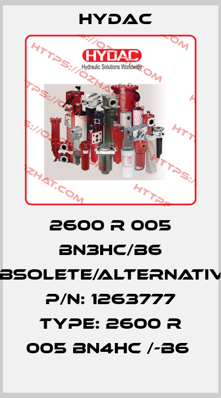 2600 R 005 BN3HC/B6 obsolete/alternative P/N: 1263777 Type: 2600 R 005 BN4HC /-B6  Hydac
