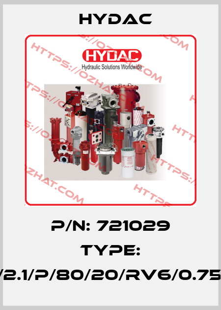 P/N: 721029 Type: MFZP-2/2.1/P/80/20/RV6/0.75/400-50 Hydac