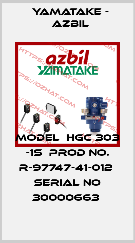 MODEL  HGC 303 -1S  PROD NO. R-97747-41-012  SERIAL NO 30000663  Yamatake - Azbil