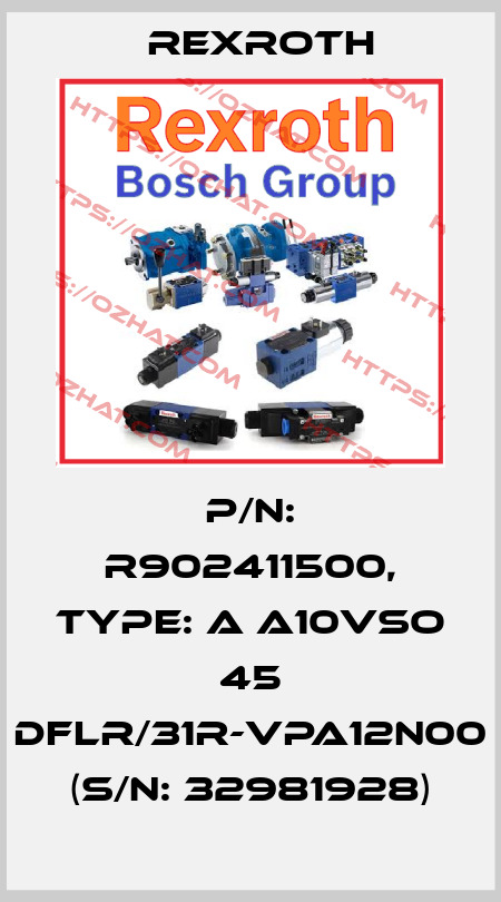 P/N: R902411500, Type: A A10VSO 45 DFLR/31R-VPA12N00 (S/N: 32981928) Rexroth