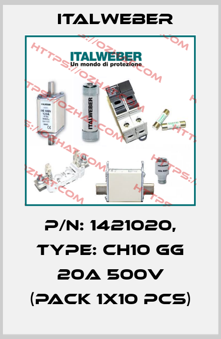 P/N: 1421020, Type: CH10 gG 20A 500V (pack 1x10 pcs) Italweber