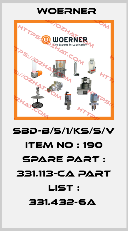 SBD-B/5/1/KS/S/V ITEM NO : 190 SPARE PART : 331.113-CA PART LIST : 331.432-6A  Woerner