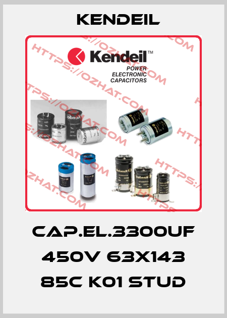 CAP.EL.3300uF 450V 63x143 85C K01 STUD Kendeil