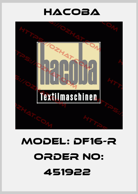 Model: DF16-R Order No: 451922  HACOBA