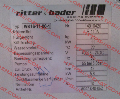A047-040-062 / WK16-11-00-1-R410A Ritter & Bader