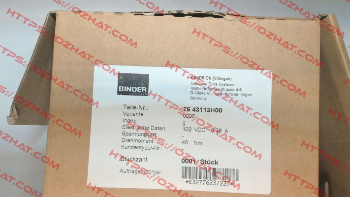 76 43113H00-0002 Binder