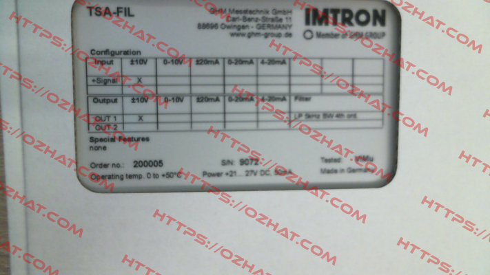 501542 TSA-FIL1-V1-5K-BW-V1 Imtron