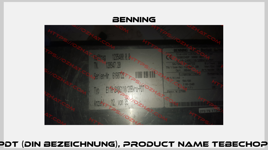 E110-240 G110 /20BWru-PDT (DIN bezeichnung), Product name TEBECHOP 3000 HDI 110V 20A THD  Benning