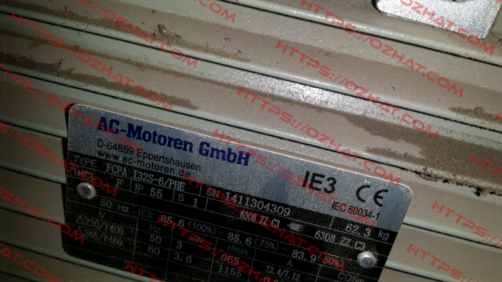 FCPA 132S-6/PHE obsolete, replaced by IE3AC13S6004  AC Motoren
