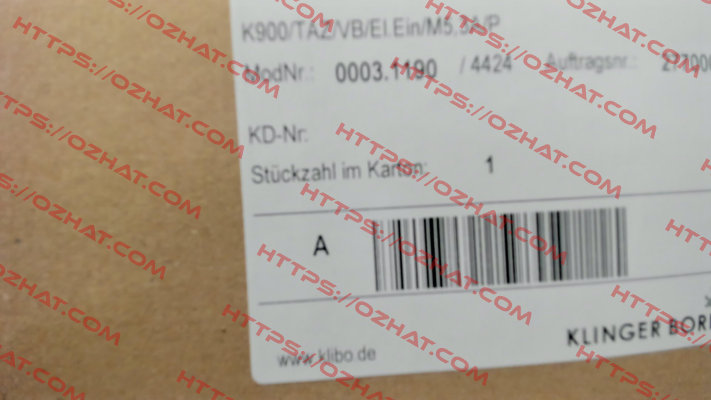 p/n: 0003.1190, Type: K900/TAZ/VB/El.Ein/M5,3A/P Klinger Born