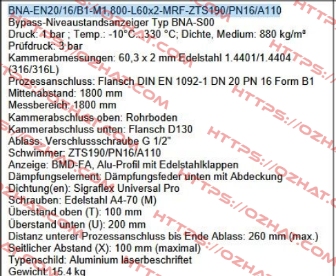 BNA-EN20/16/B1-M1,800-L60x2-MRF-ZTS190/PN16/A110 Ksr Kuebler