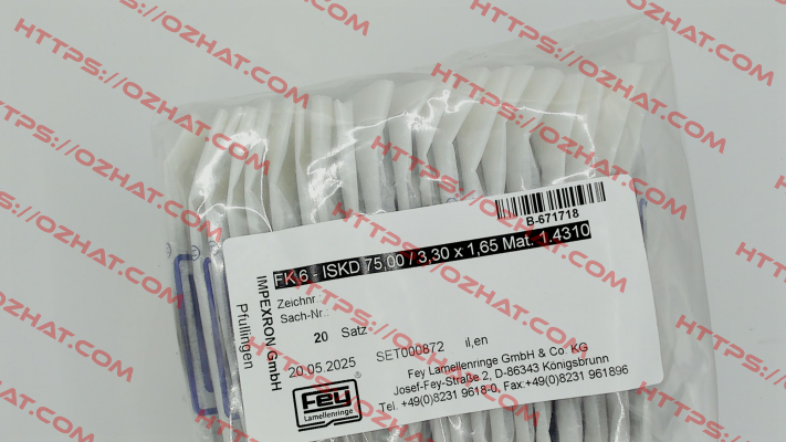 FK 6 - ISKD 75,00 / 3,30 x 1,65 Mat. 1.4310 Fey