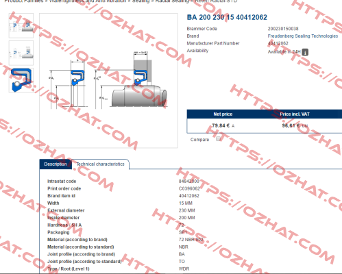 40412062 Simmerring 200X230X15 BA  SIMRIT