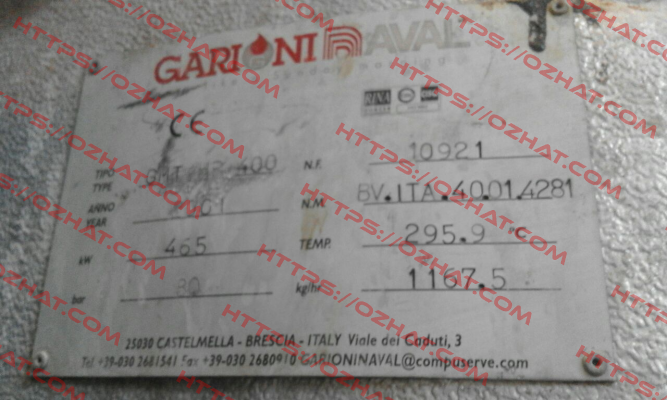 N.F:10921    N.M: BV.ITA.40.01.4281  Garioni Naval