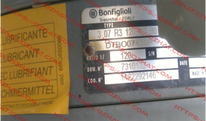 307 R3 120 HZ P160 B0 W0A LO PV Bonfiglioli