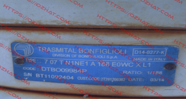 707 T N1NE1 A 188 E0WC X L1 Bonfiglioli