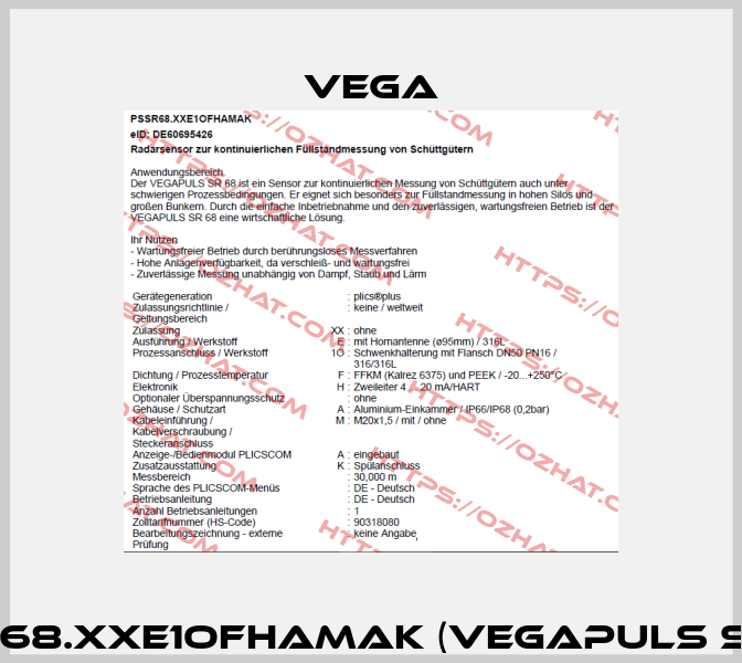 PSSR68.XXE1OFHAMAK (VEGAPULS SR 68) Vega