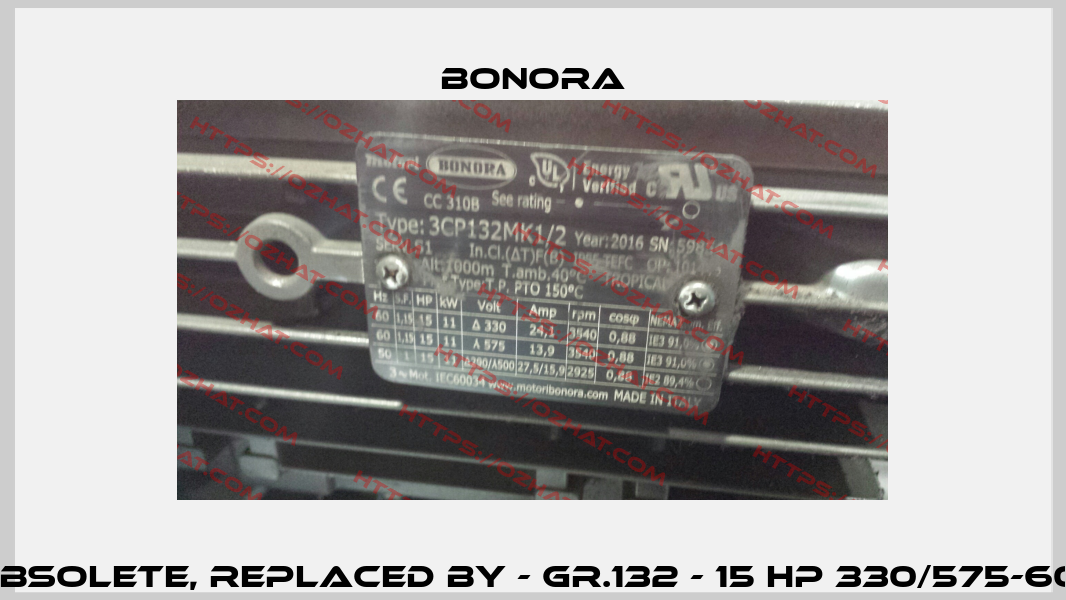 3CP132MK1/2 (OEM for FPZ) - obsolete, replaced by - GR.132 - 15 HP 330/575-60 UR PREMIUM  (Art. 4051+0107) Bonora