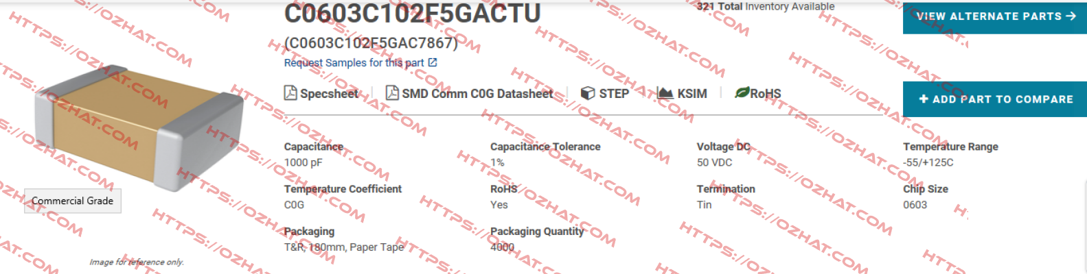 C0603C102F5GAC7867 Kemet