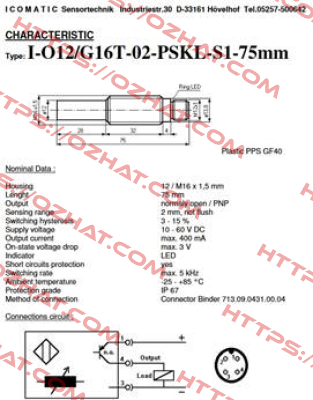 I- O12/G16T-02-PSKL-S1-75mm ICOMATIC Sensortechnik