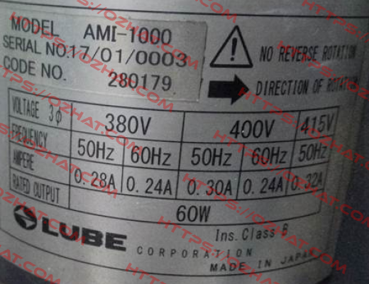 Model:AMI-1000  S/N:17/01/0003 oem Lube