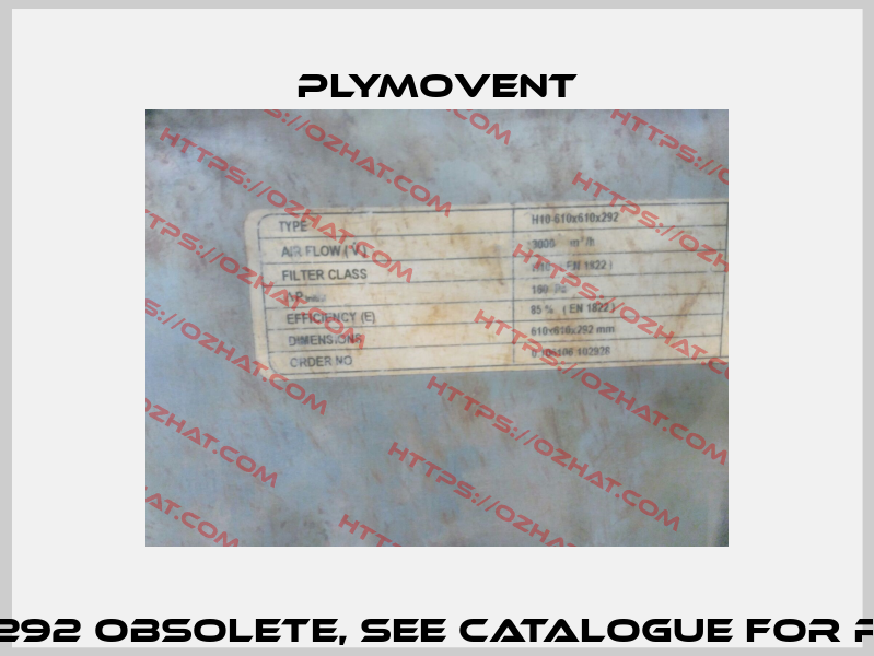 H10-610x610x292 obsolete, see catalogue for replacement Plymovent