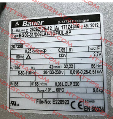 BG06-31 D06LA 4-TOF/UL-SP(P/N 171Z4346) Bauer