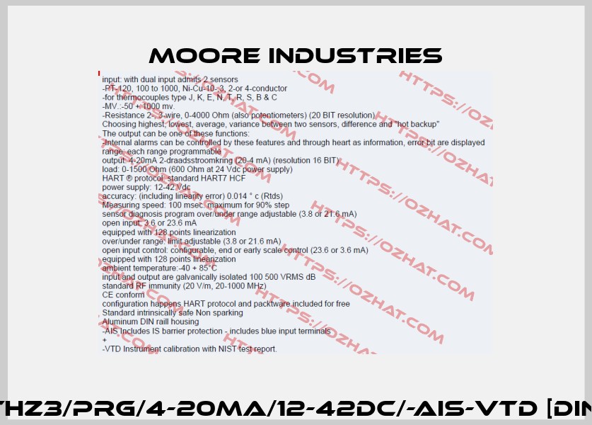 THZ3/PRG/4-20MA/12-42DC/-AIS-VTD [DIN] Moore Industries