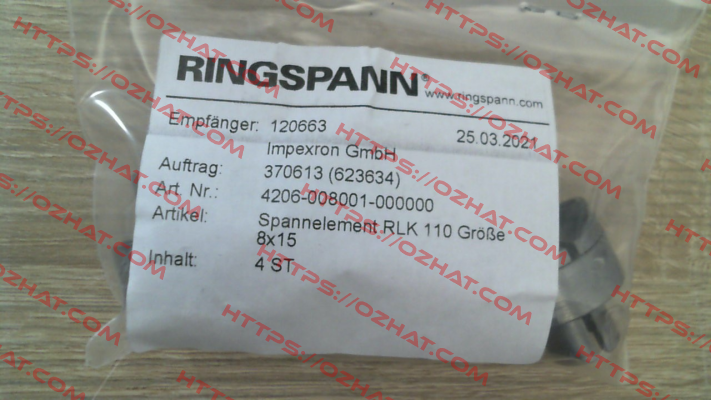 p/n: 4206-008001-000000, Type: RLK 110-8 x 15 Ringspann