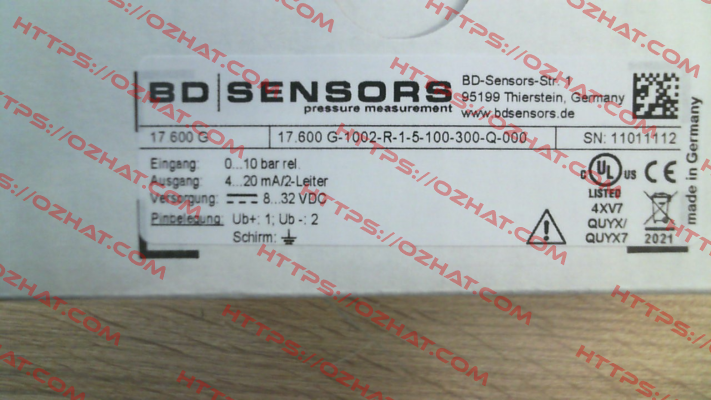 17.600G-1002-R-1-5-100-300-Q-000 Bd Sensors