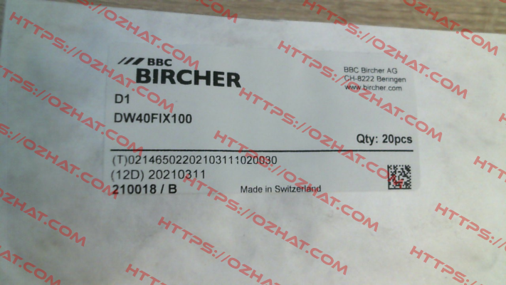 210018 / DW40FIX100 Bircher