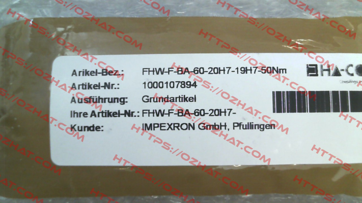 FHW-F-BA-60-20H7-19H7-50Nm HACO