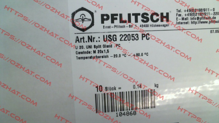 USG 22053 PC (pack x10) PFLITSCH