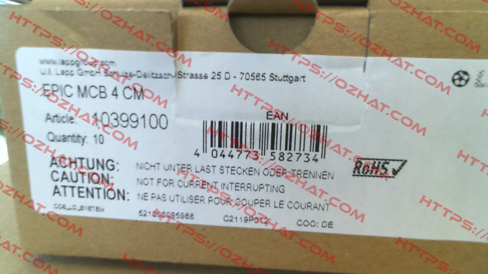 10399100 / EPIC MCB 4 CM (pack x10) Lapp Kabel
