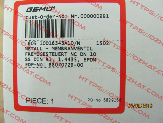 605 10D16343A10/N 1502  Gemü