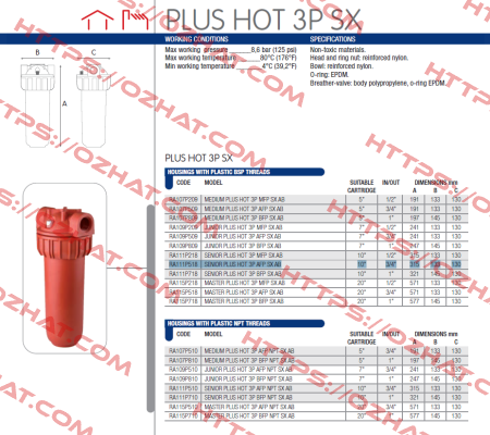 SENIOR PLUS HOT 3P AFP SX10 (RA111P518) Atlas Filtri