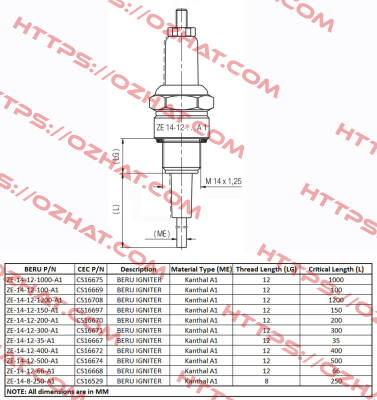 Type ZE 14-12-400 A1 Beru