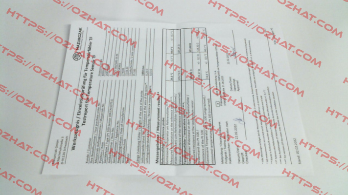 Test certificate for TF Mazurczak