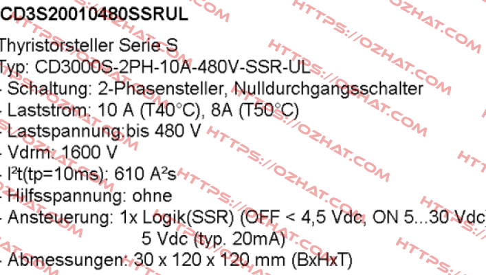 Typ: CD3000S-2PH-10A-480V-SSR-UL CD AUTOMATION