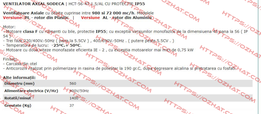 1003070 / HCT-56-4T-1.5/AL IE3 Sodeca